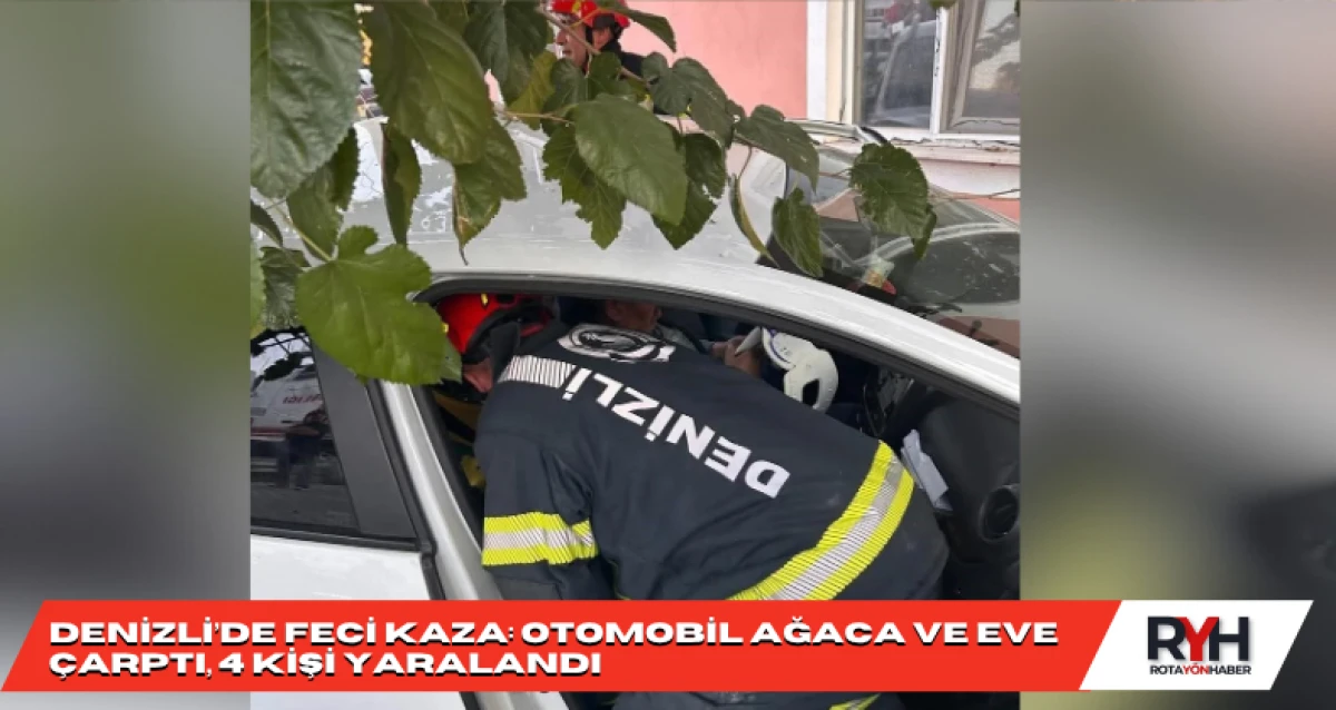 Denizli Bozkurt’ta Otomobil Ağaca ve Eve Çarptı: 4 Yaralı